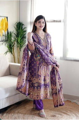 "Royal Purple Embroidered Suit Set with Mirror Work – Luxe Traditional Ensemble"