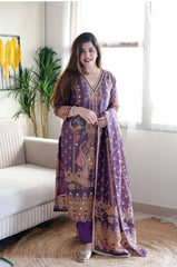 "Royal Purple Embroidered Suit Set with Mirror Work – Luxe Traditional Ensemble"