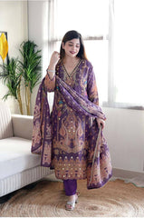 "Royal Purple Embroidered Suit Set with Mirror Work – Luxe Traditional Ensemble"