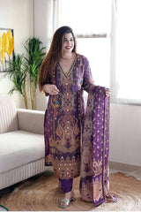 "Royal Purple Embroidered Suit Set with Mirror Work – Luxe Traditional Ensemble"