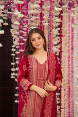 "Elegant Maroon Embroidered Lawn Suit – Festive Collection"