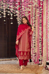 "Elegant Maroon Embroidered Lawn Suit – Festive Collection"
