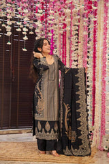 "Elegant Black Embroidered Lawn Suit – Festive Collection"