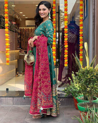 "Elegant Teal Anarkali Set with Embroidered Dupatta – Festive Wear Collection"