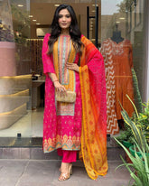 Elegant Pink & Orange Traditional Suit with Embroidery