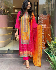 Elegant Pink & Orange Traditional Suit with Embroidery