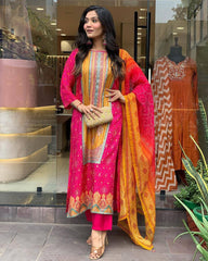 Elegant Pink & Orange Traditional Suit with Embroidery