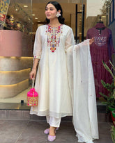 Traditional White Chikankari Suit with Colorful Detailing