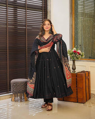 Elegant Black Embroidered Anarkali Suit