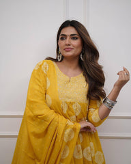 "Sunshine Yellow Printed Cotton Kurta Set – Brighten Up Your Everyday Look"
