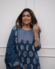 "Navy Blue Bandhani-Print Cotton Kurta Set – Effortless Elegance in Everyday Style"