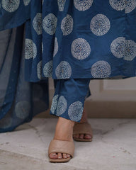 "Navy Blue Bandhani-Print Cotton Kurta Set – Effortless Elegance in Everyday Style"