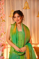 "Elegant Green and Yellow Ombre Sharara Suit – Festive Wear"