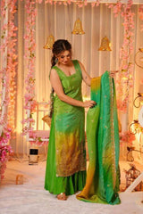 "Elegant Green and Yellow Ombre Sharara Suit – Festive Wear"