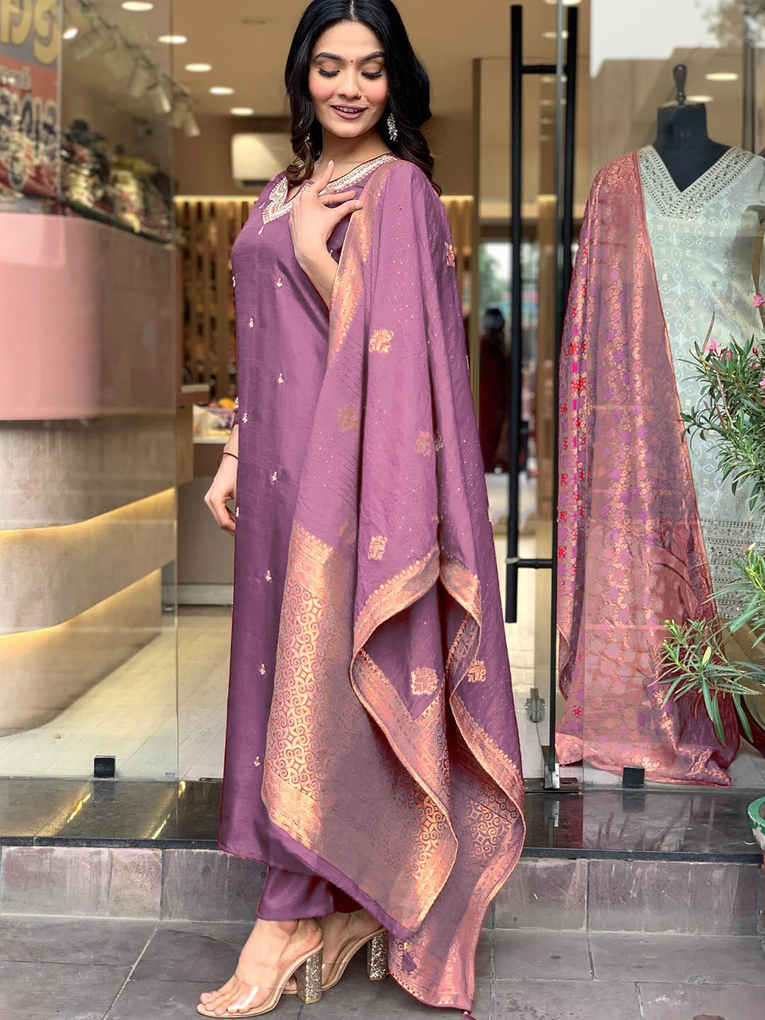 Women Embroidered Straight Kurta Set with Dupatta