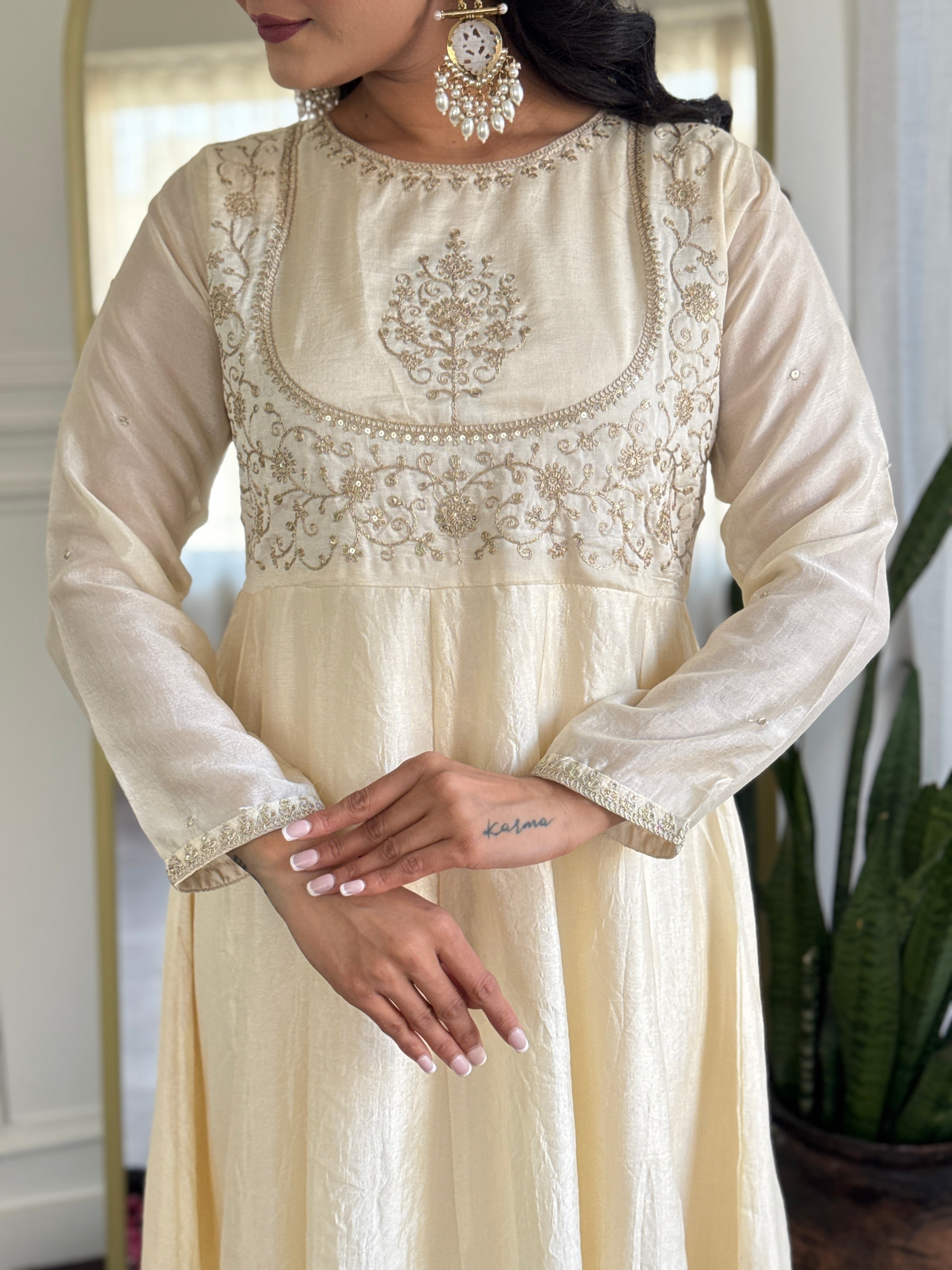 Classic Off-White Embroidered Festive Kurta