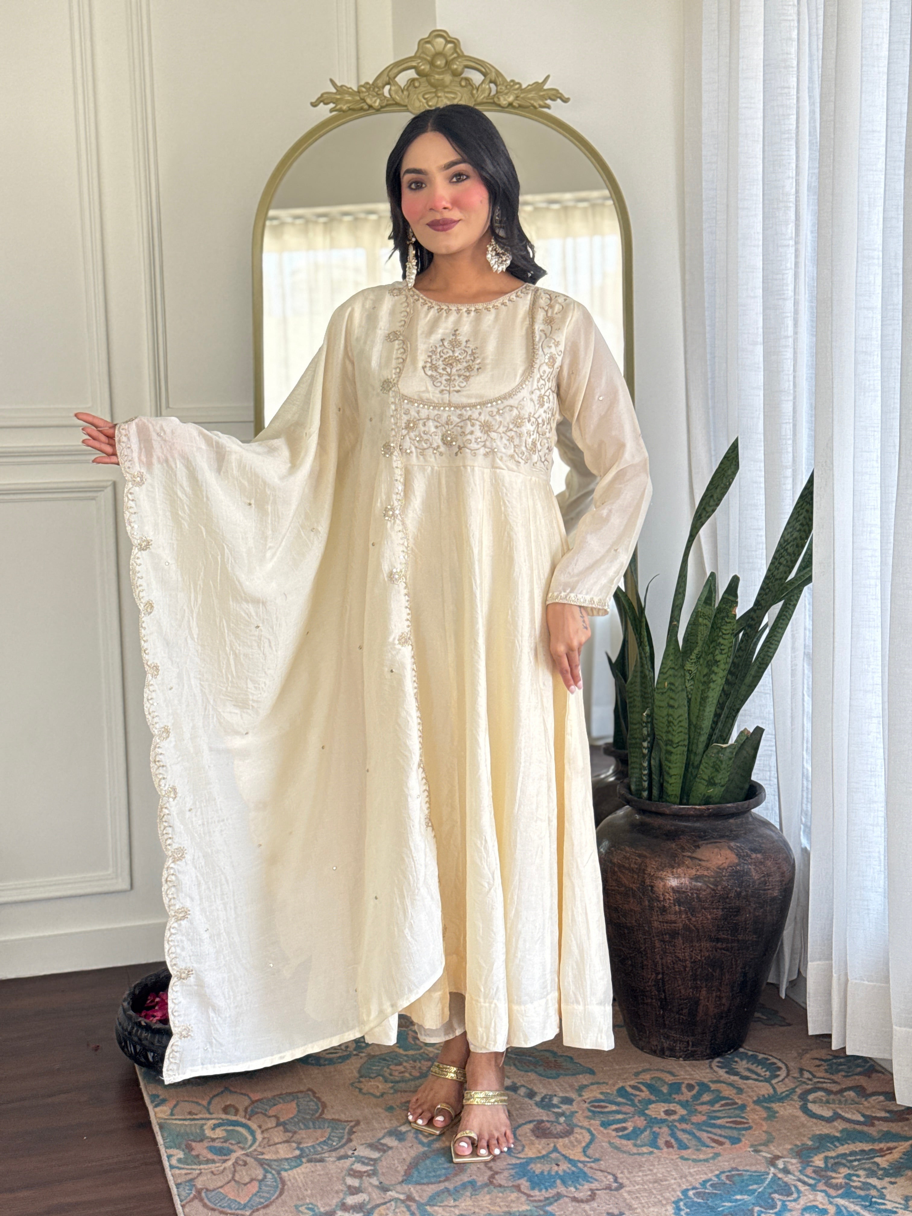 Classic Off-White Embroidered Festive Kurta