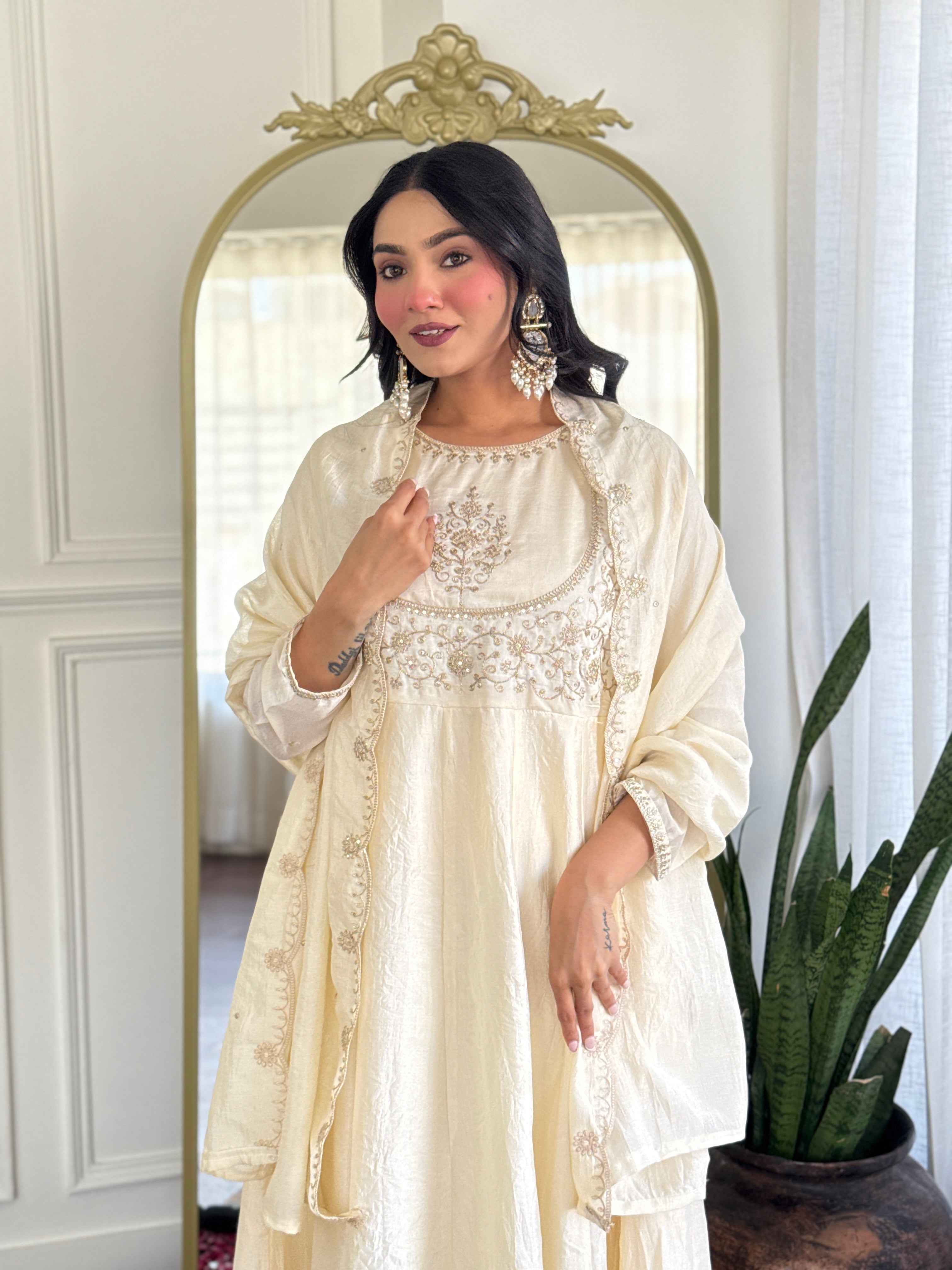 Classic Off-White Embroidered Festive Kurta