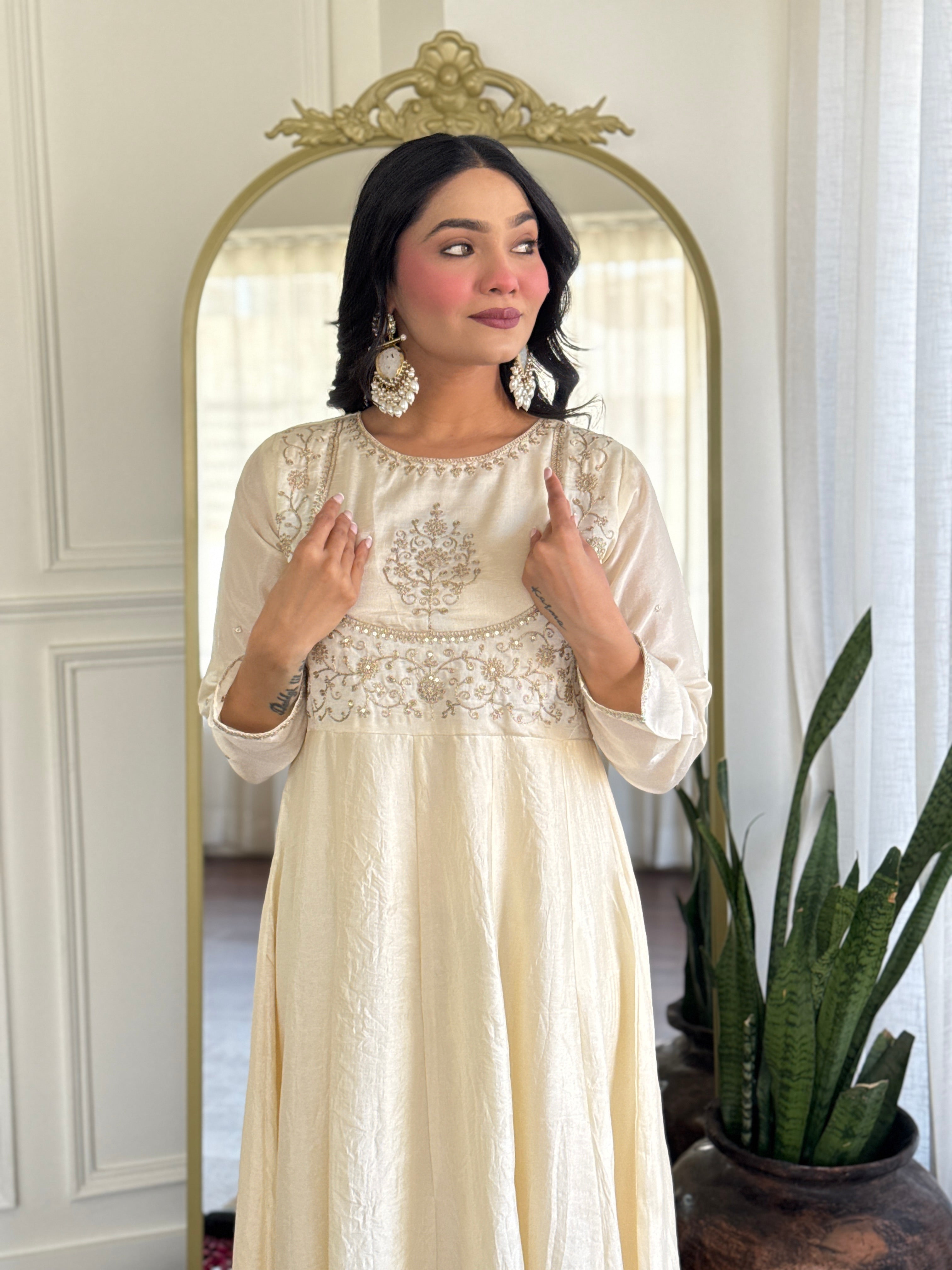 Classic Off-White Embroidered Festive Kurta
