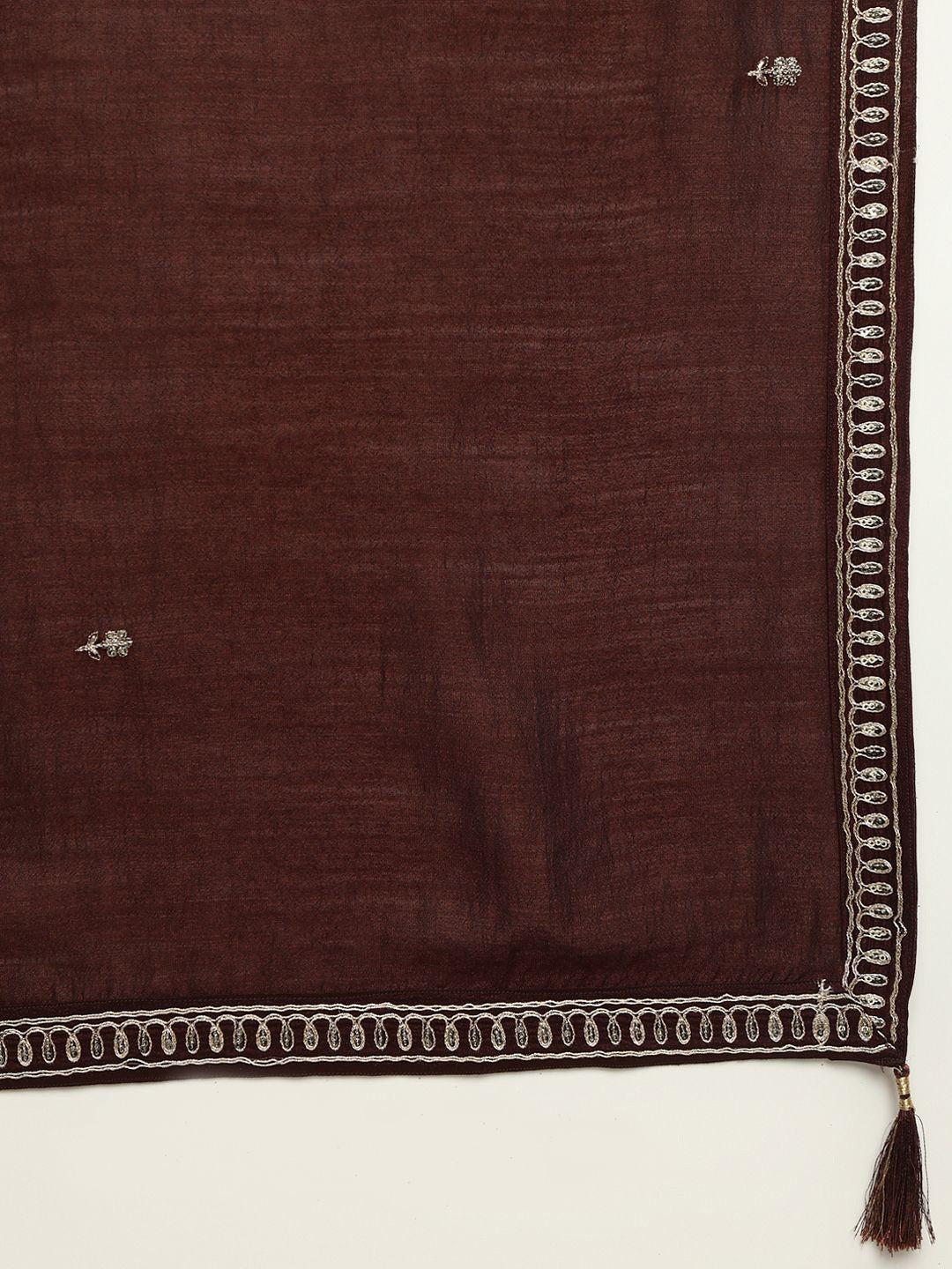 Rich Brown Embroidered A-Line Kurta Set with Dupatta