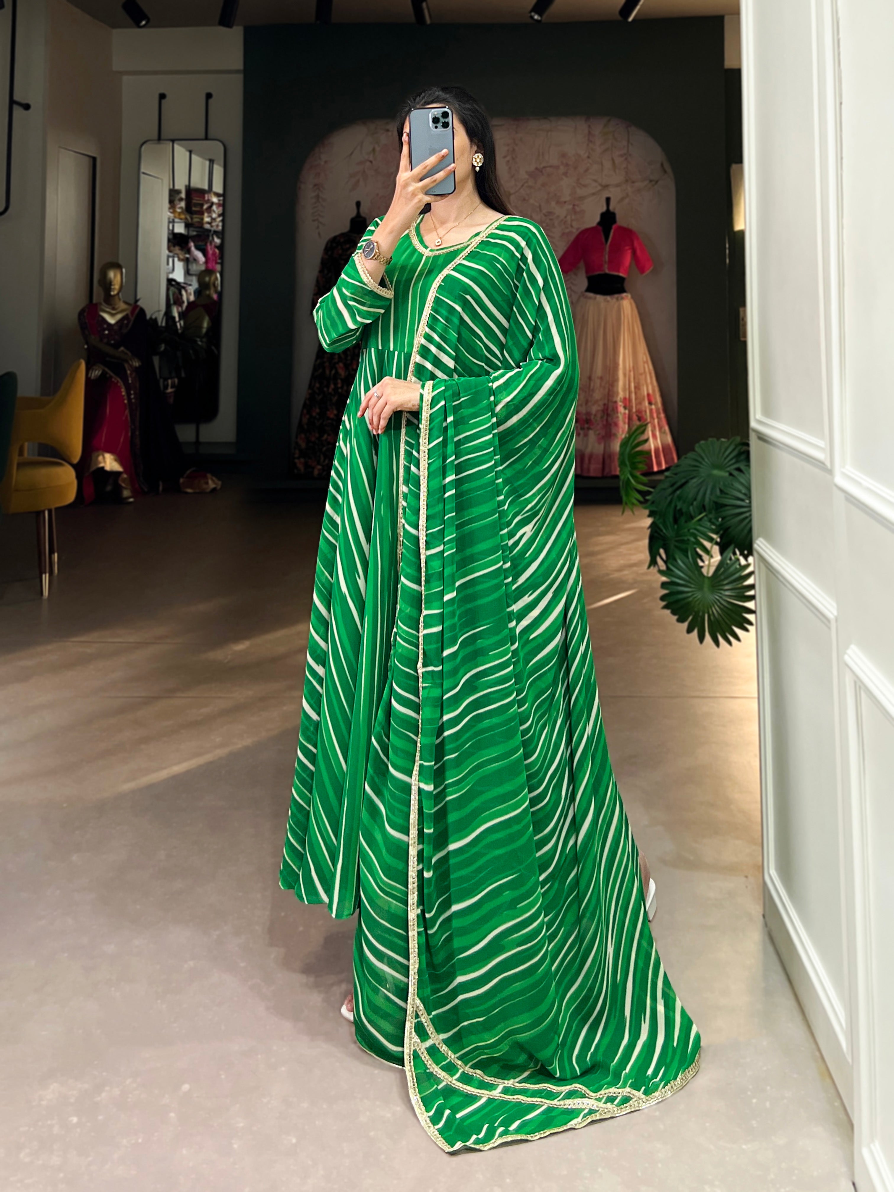 Women's Georgette With Leheriya Printed Gown