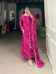 Leheriya Georgette Gown with Lace Touch Up and Dupatta