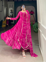 Leheriya Georgette Gown with Lace Touch Up and Dupatta