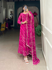 Leheriya Georgette Gown with Lace Touch Up and Dupatta