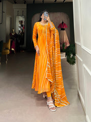 Yellow Color Leheriya With Lace Touch Up Georgette Gown