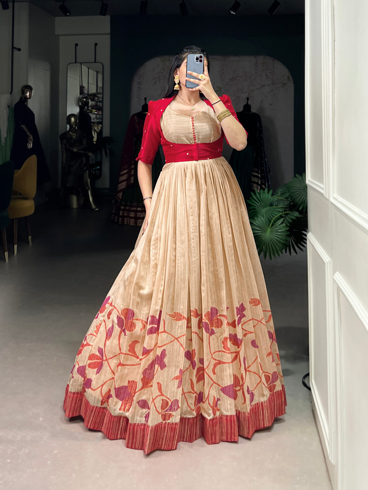 Maroon Color Silk Printed Gown With koti