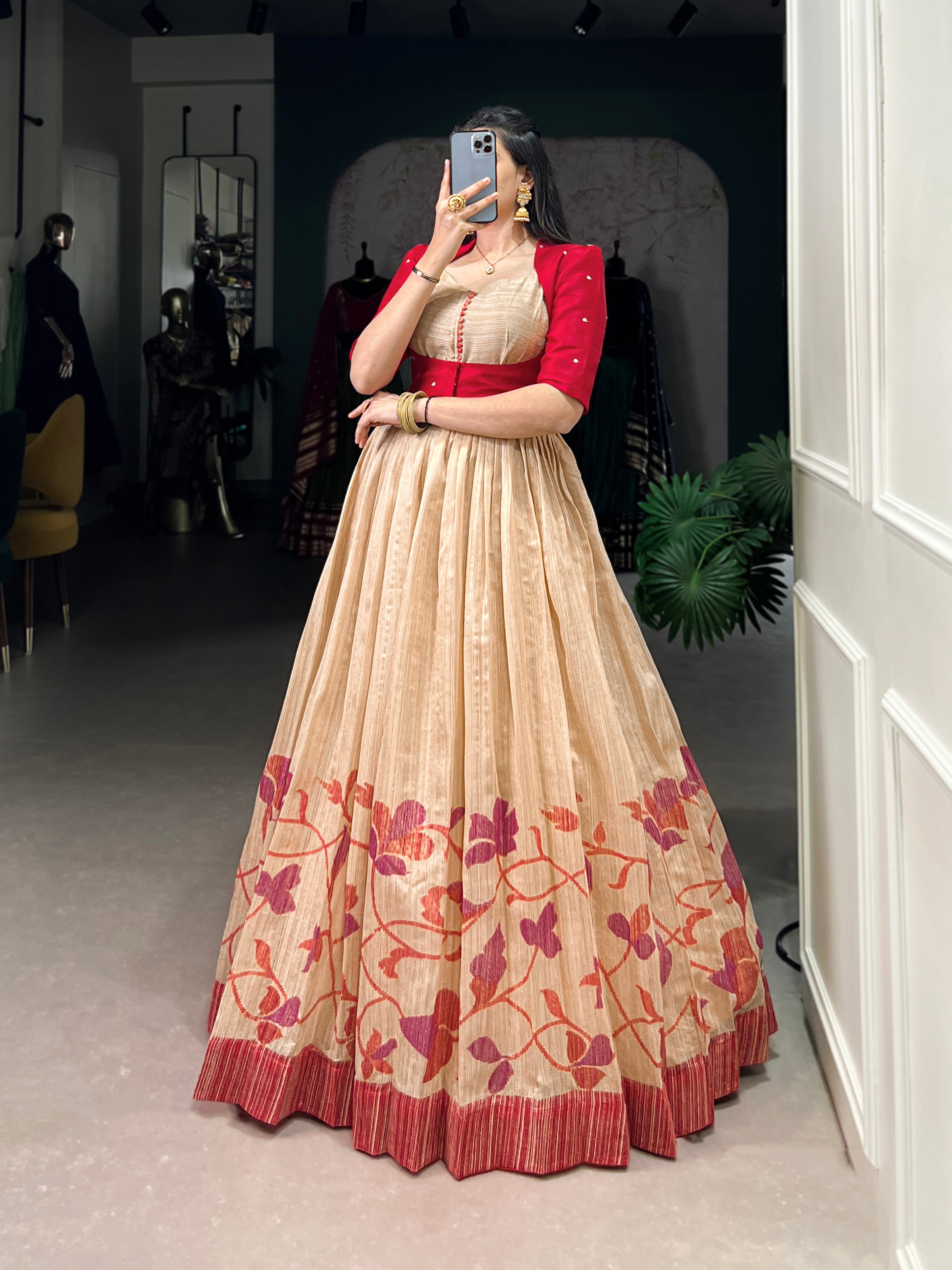 Maroon Color Silk Printed Gown With koti