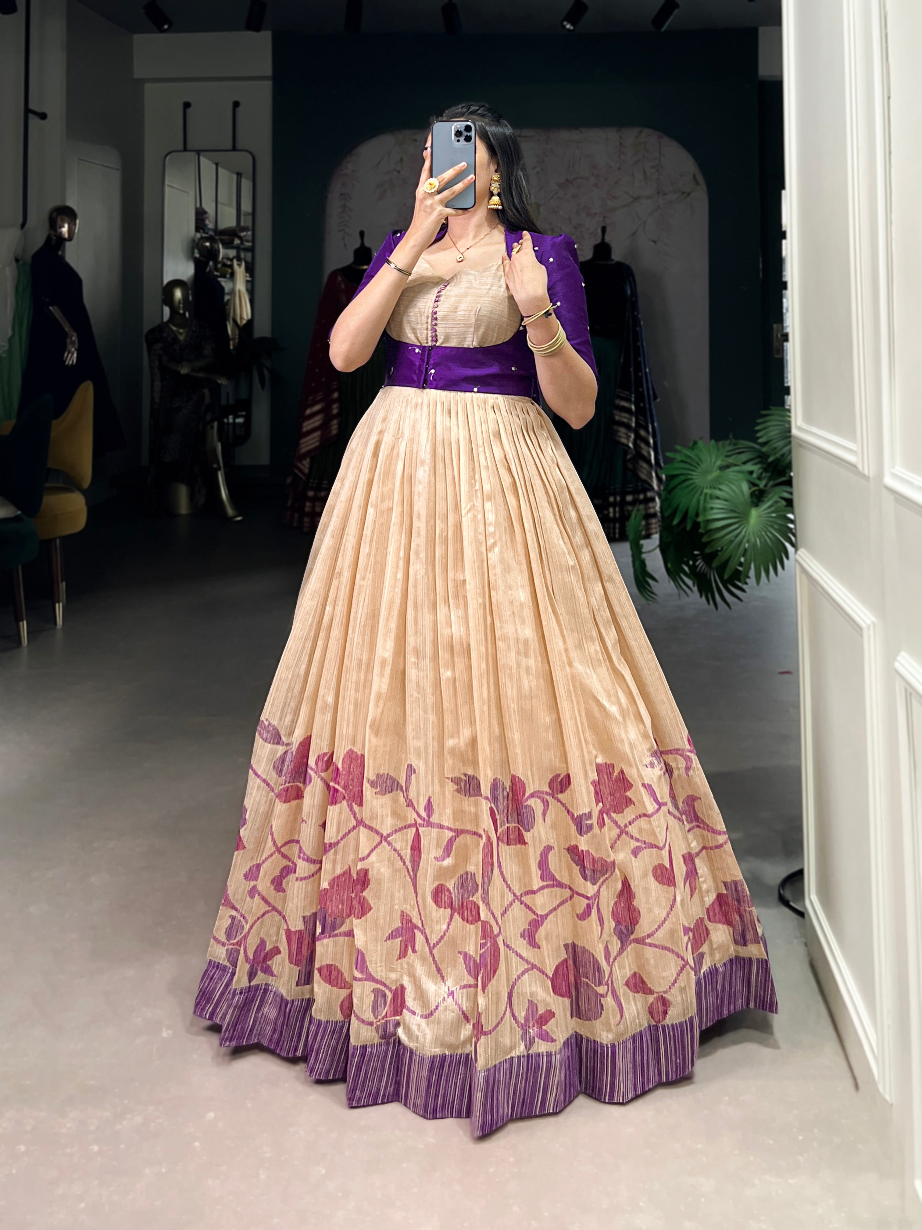 Palette Green Silk Gown with Captivating Prints