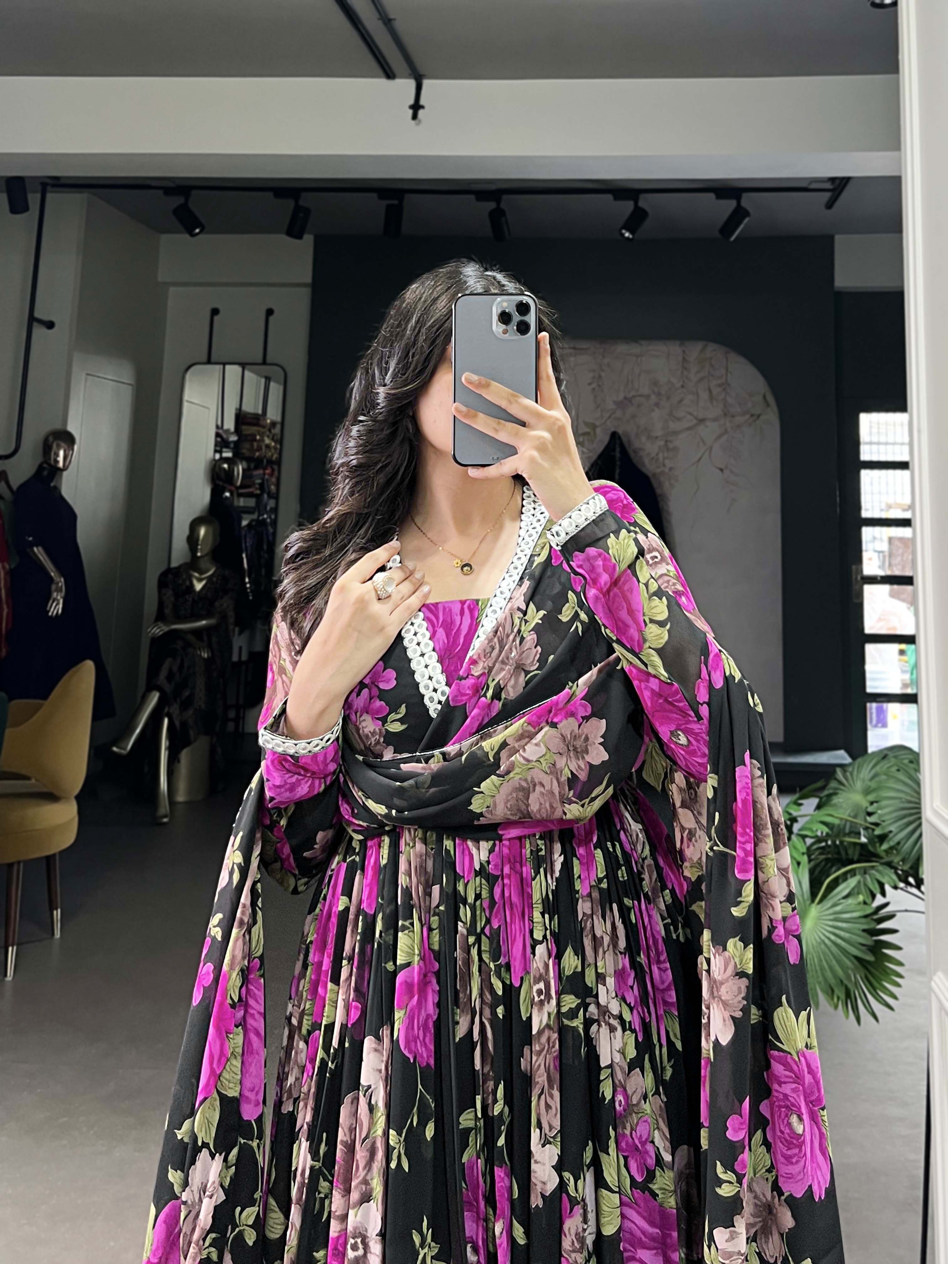 Pink Color Floral Long Gown For Party
