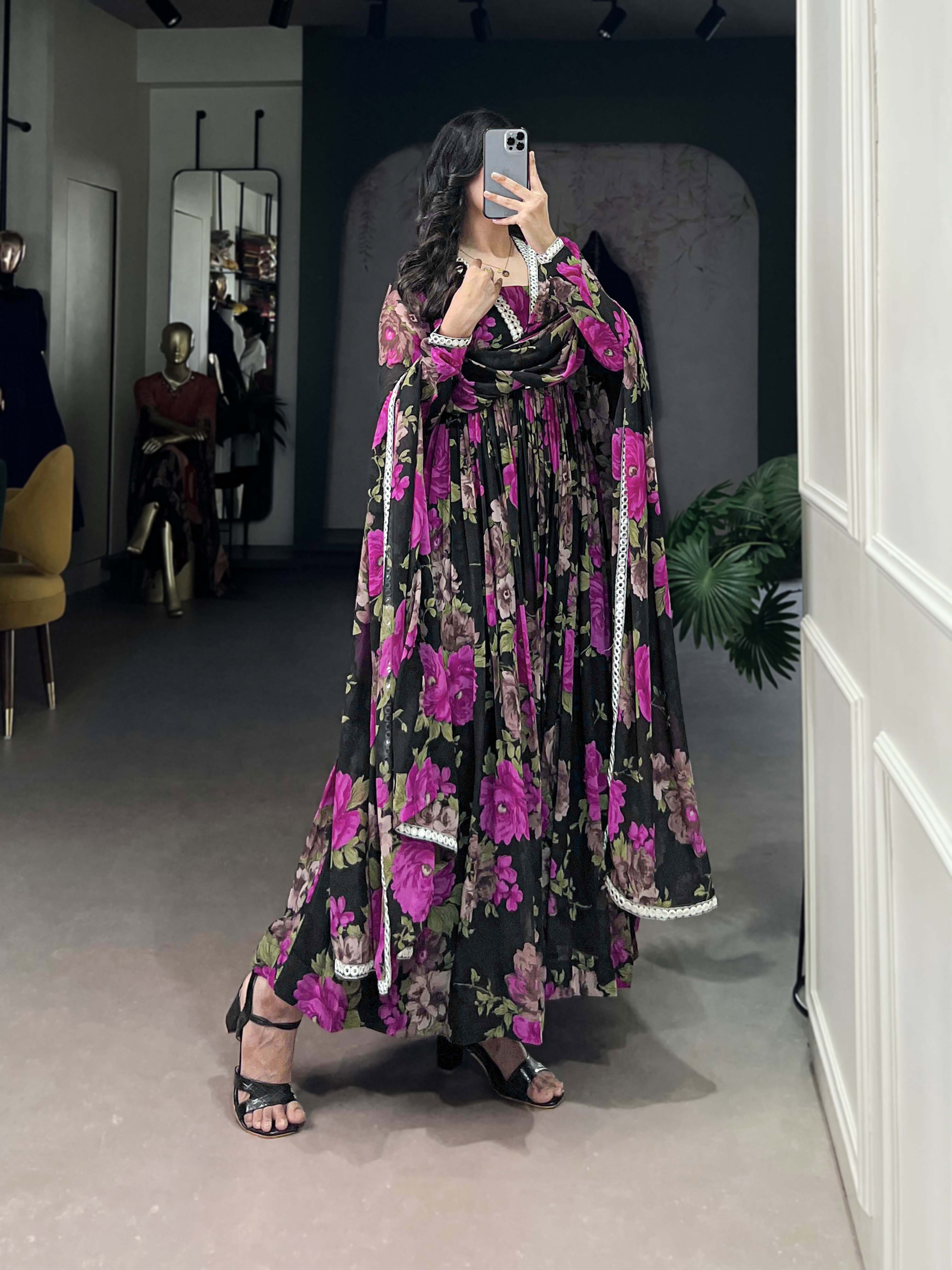 Pink Color Floral Long Gown For Party