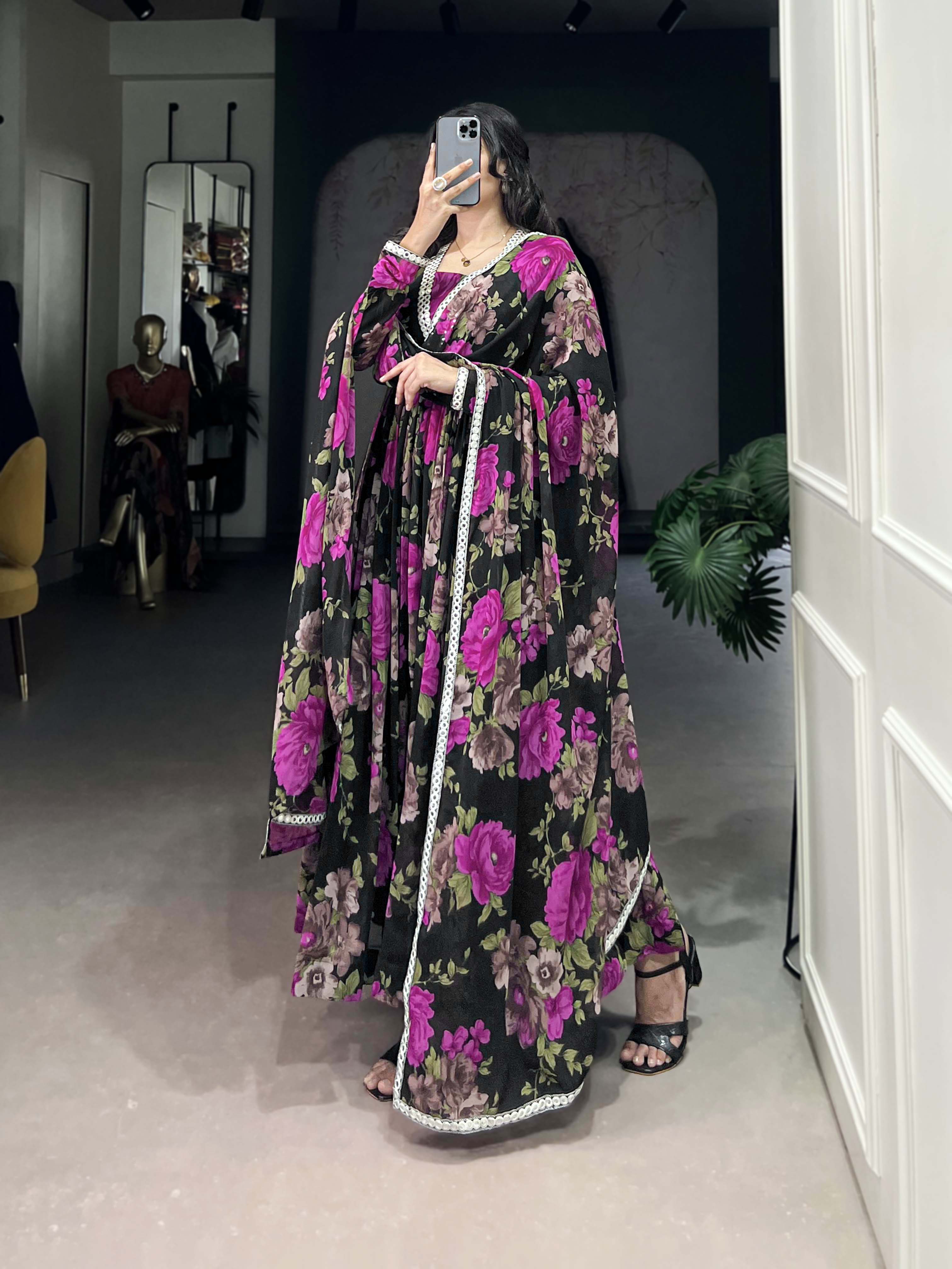 Pink Color Floral Long Gown For Party