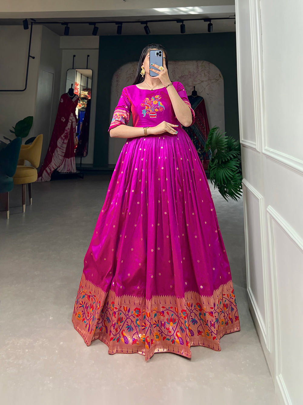 Purple Jacquard Silk Paithani Gown