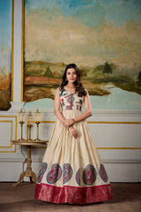Red Color Dola Silk Kalamkari Gown With koti