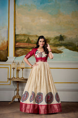 Red Color Dola Silk Kalamkari Gown With koti