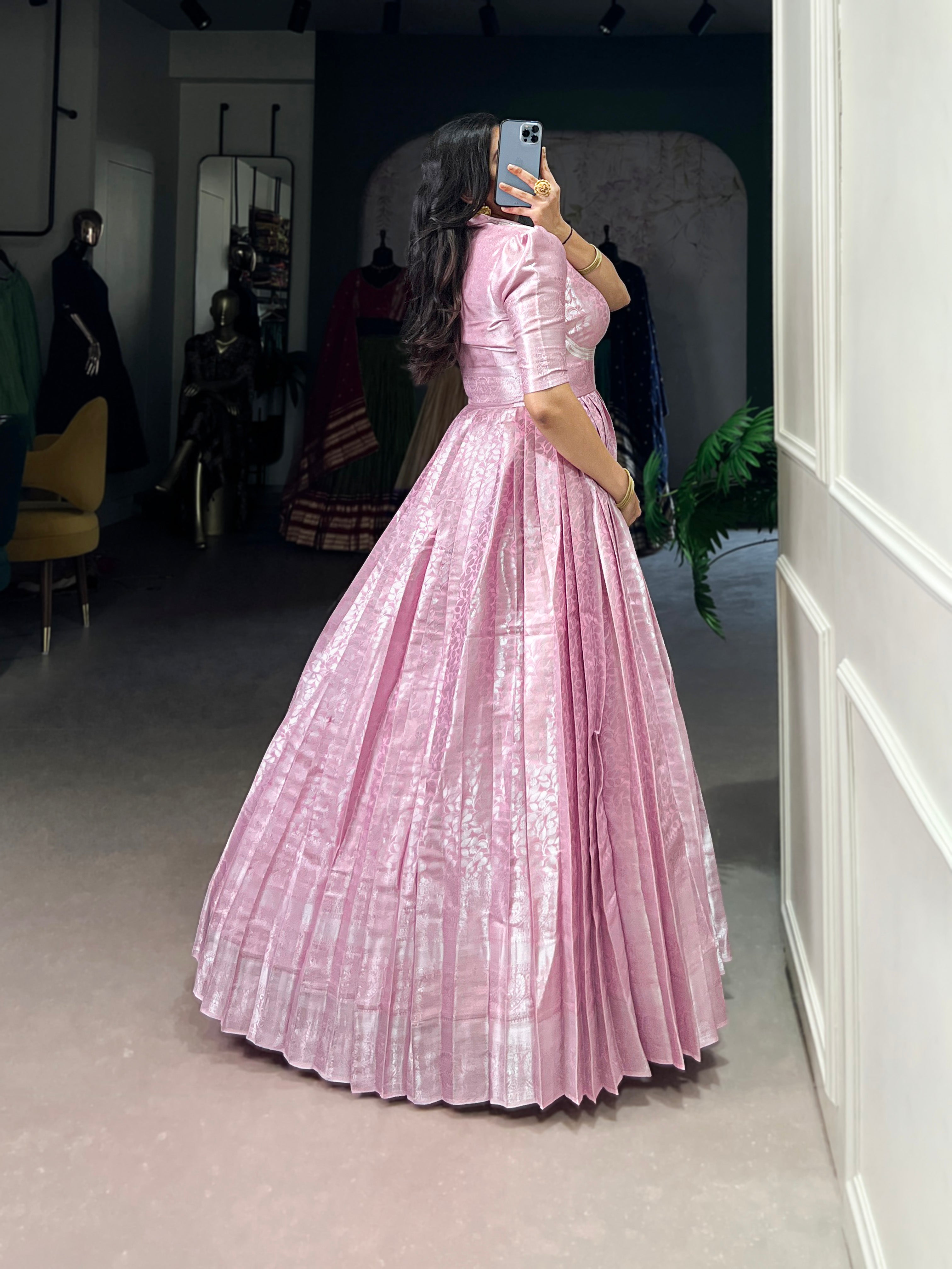 Kanjivaram Silk Party Gown With Weaving & Zari Work