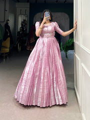 Kanjivaram Silk Party Gown With Weaving & Zari Work