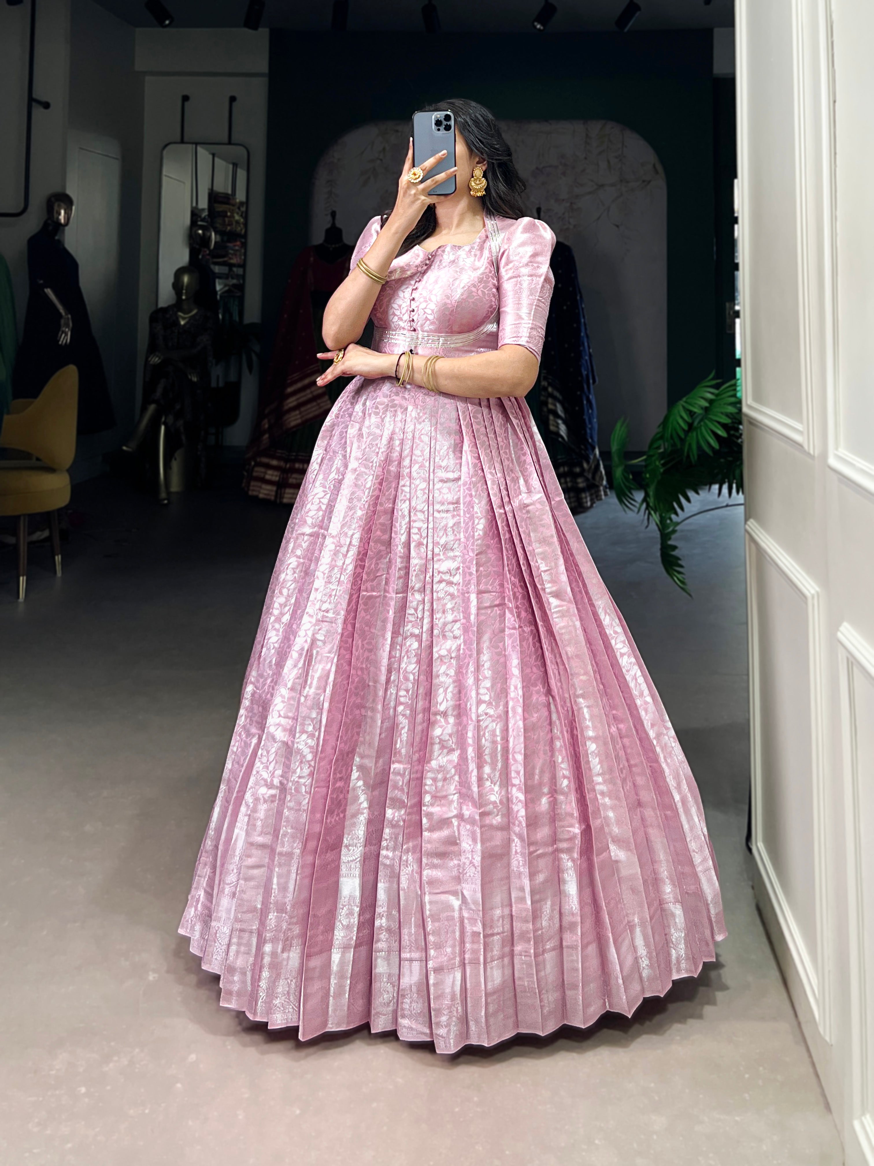 Kanjivaram Silk Party Gown With Weaving & Zari Work