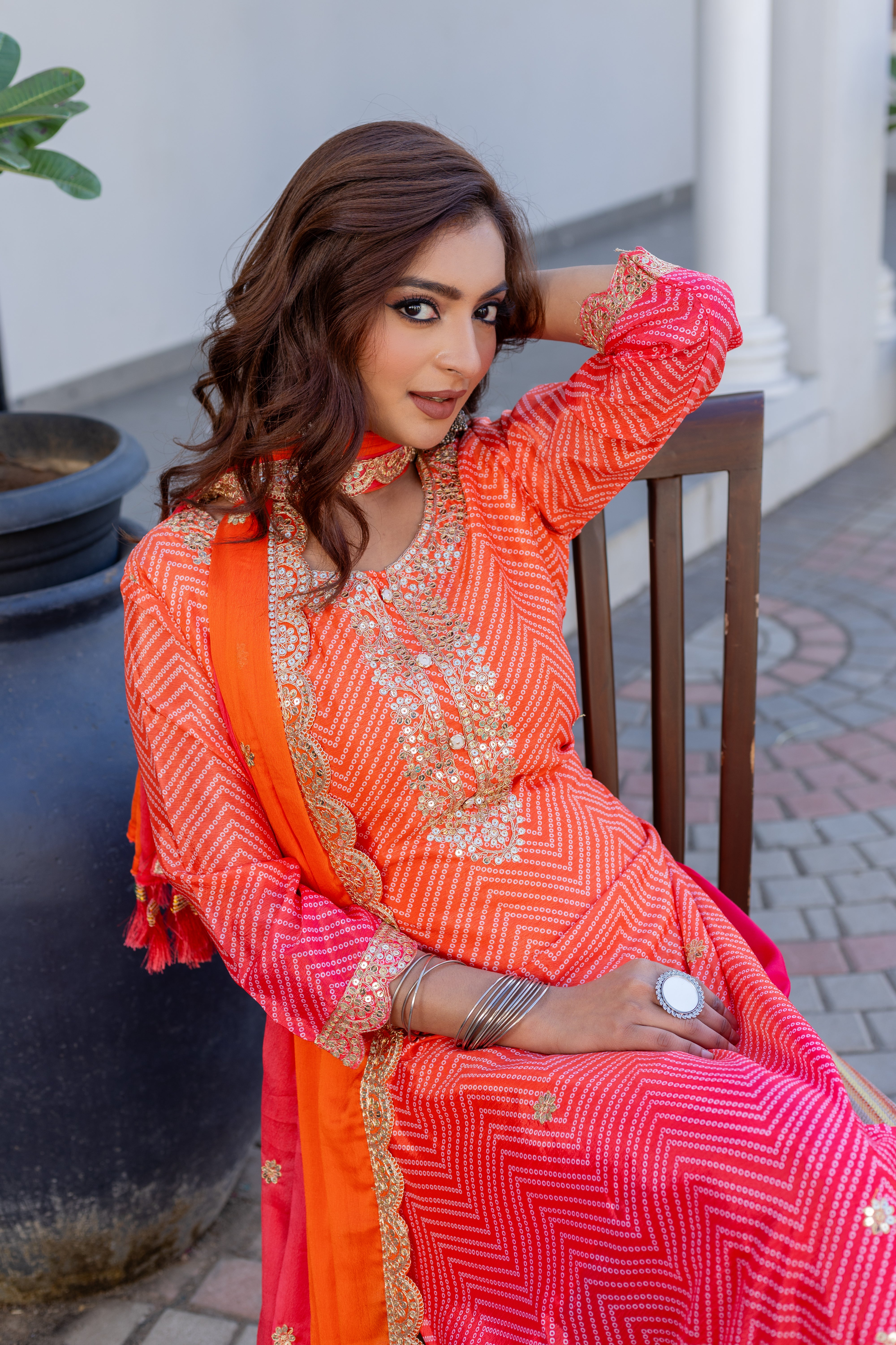 "Radiant Orange & Pink Embroidered Suit – Traditional Festive Ensemble"