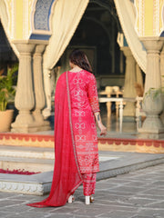 Trendy red Bandhani Printed Kurta Set for Women – Ethnic Suit with Dupatta