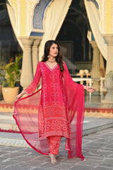 Trendy red Bandhani Printed Kurta Set for Women – Ethnic Suit with Dupatta