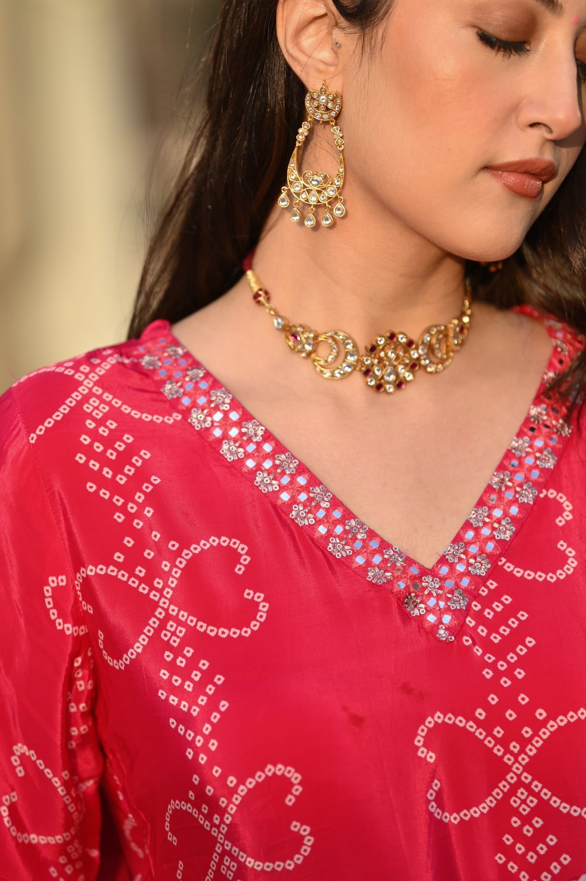 Trendy red Bandhani Printed Kurta Set for Women – Ethnic Suit with Dupatta
