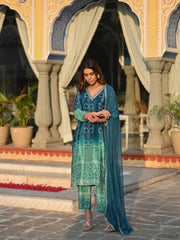 Luxury Ethnic Wear Soft Chinnon Silk Kurti Set with Intricate Handwork Dupatta