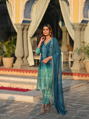Luxury Ethnic Wear Soft Chinnon Silk Kurti Set with Intricate Handwork Dupatta