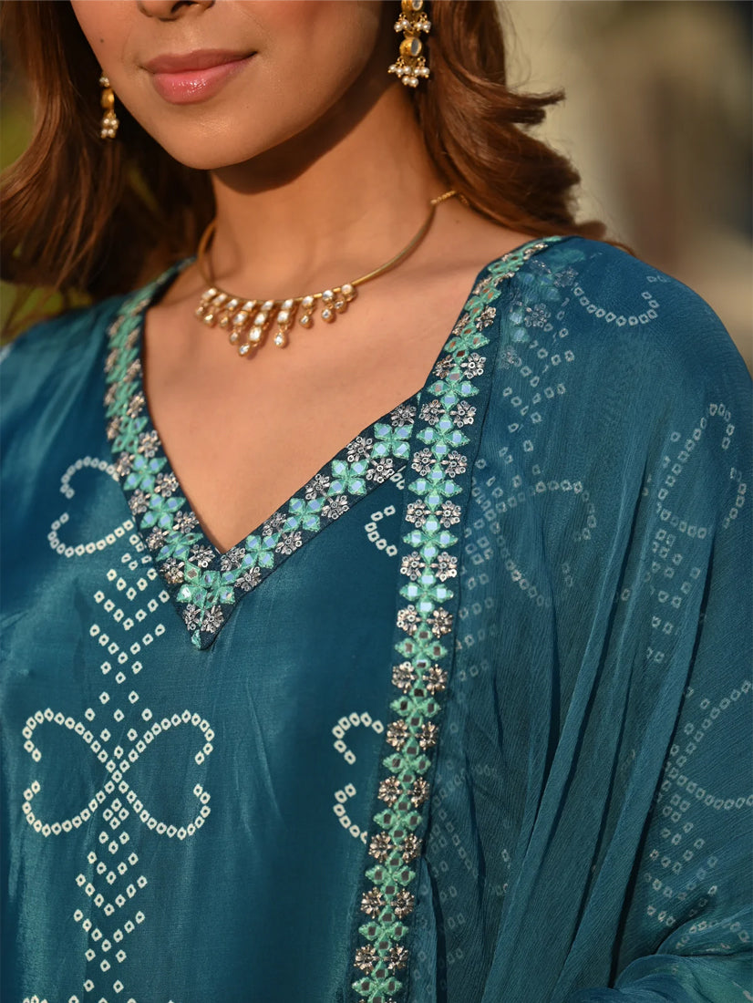 Luxury Ethnic Wear Soft Chinnon Silk Kurti Set with Intricate Handwork Dupatta