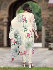 Exclusive Party Wear Embroidered white Kurta Pant Dupatta Set for Women's and Girl's