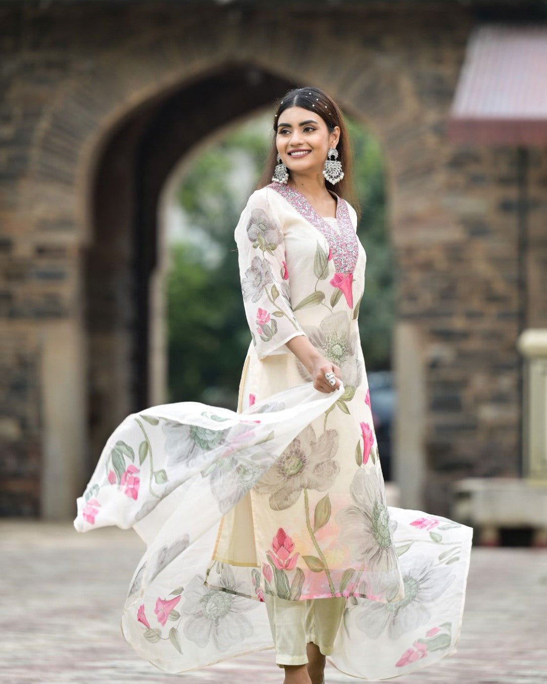 Exclusive Party Wear Embroidered white Kurta Pant Dupatta Set for Women's and Girl's